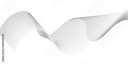 abstract background featuring a smooth, flowing wave made of thin black lines on a white background.The wave should have a three-dimensional appearance with gentle gradients and curves, giving a sense