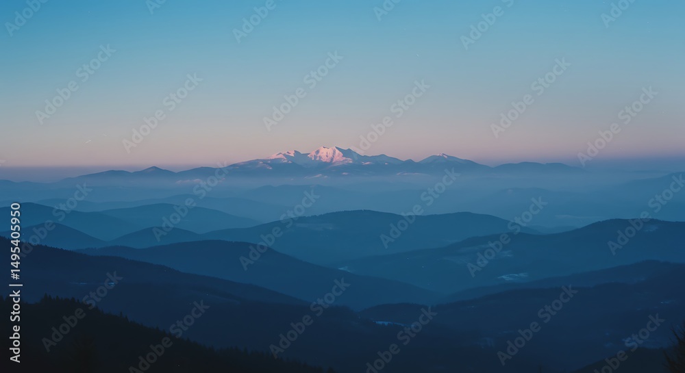 Obraz premium The majestic mountains at dawn, bathed in the soft hues of blue and twilight