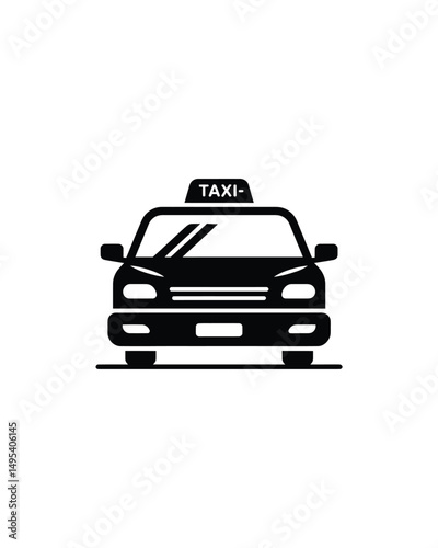 Front View of a Black and White Taxi Car Icon Style Illustration