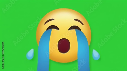 Crying Face Emoji on Green Screen - Digital Communication