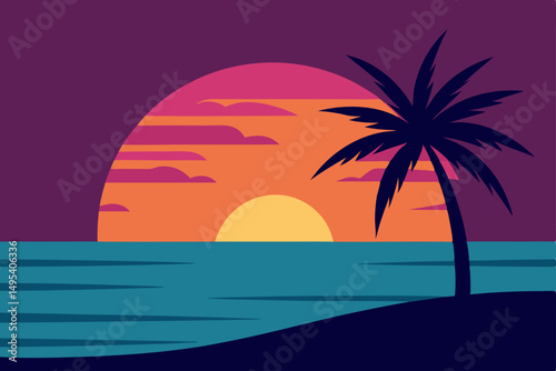 tropical sunset with palm trees
