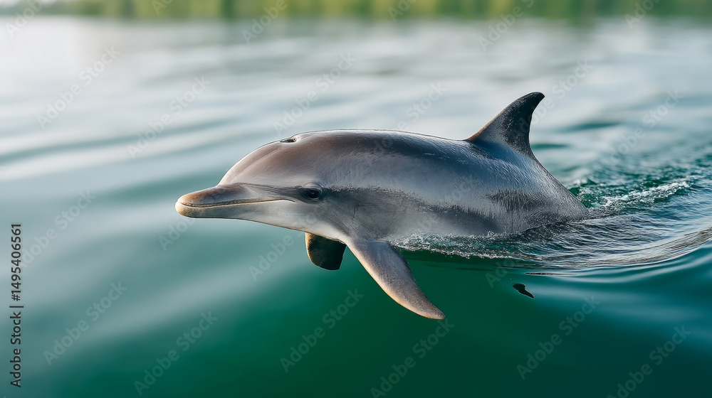 Fototapeta premium Dolphin swimming gracefully in calm waters