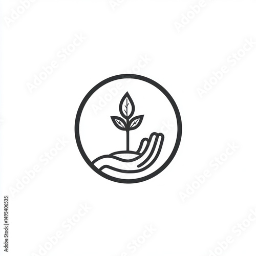 Hand holding seedling, growth, nurturing, simple logo