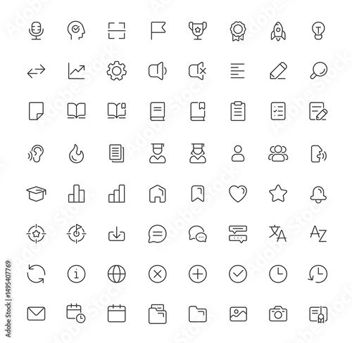 Minimalist icons representing various concepts and actions