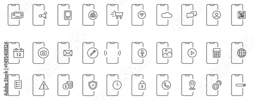 Streamlined smartphone icons depicting diverse functions