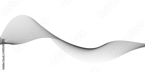 Create a minimalist abstract background featuring a smooth,monochrome wave pattern with fine gradient lines flowing across a white backdrop. The wave should appear elegant and dynamic, evoking a sense