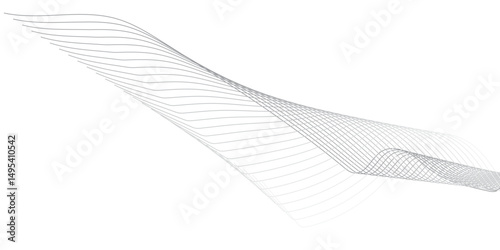 abstract background featuring a smooth, flowing wave made of thin black lines on a white background.The wave should have a three-dimensional appearance with gentle gradients and curves, giving a sense