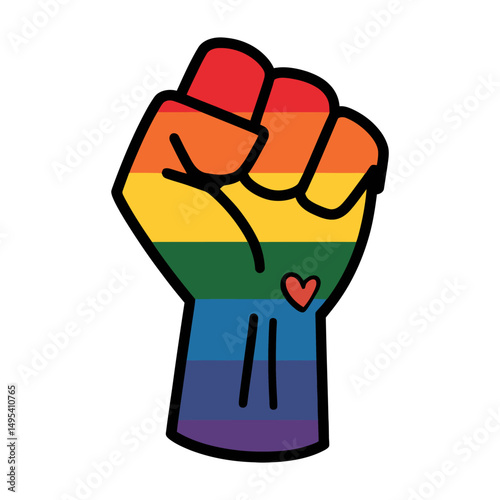 Pride Rainbow Fist with Heart Symbol Illustration