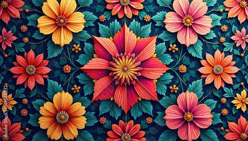 Intricate floral textile design, repeating motif , floral, texture