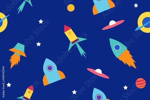 seamless pattern with space rocket