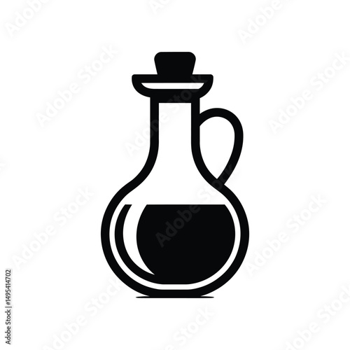 Illustration of a Black and White Oil Bottle with Stopper and Handle