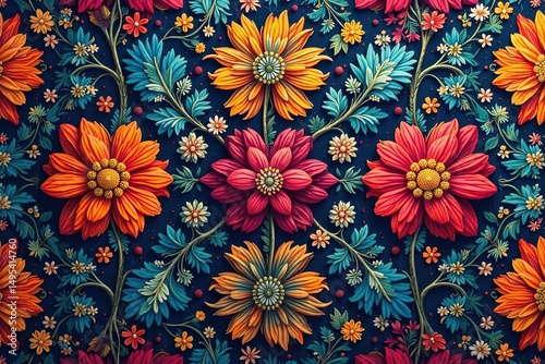 Intricate floral textile design, repeating motif , repeat, elegant