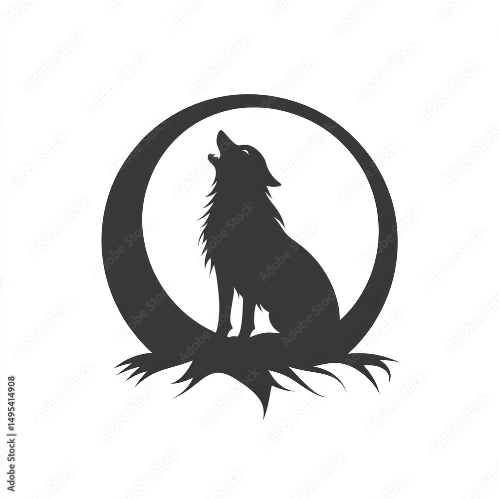 Naklejka premium Silhouette wolf howling at the moon