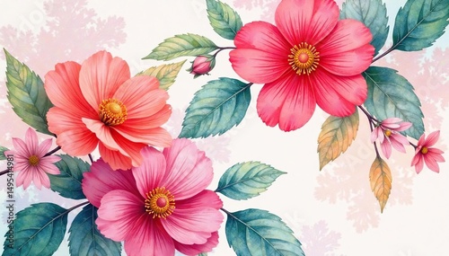 Overlapping watercolor blooms create a continuous floral design , texture, romantic