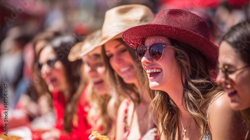 Vibrant Women Enjoying Calgary Stampede Festival in Sun with Cowboy Hats and Western Flair