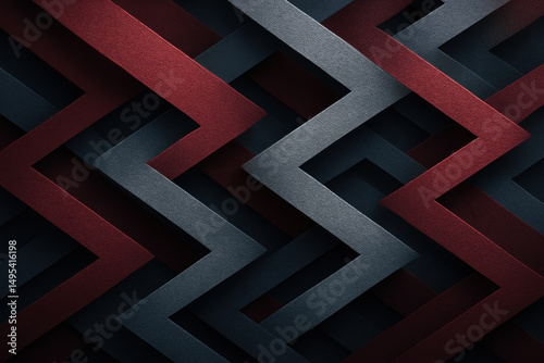 This abstract composition layered zigzag bands in muted crimson and soft gray symbolizes strategy and decision-making reflecting business innovation and growth photo
