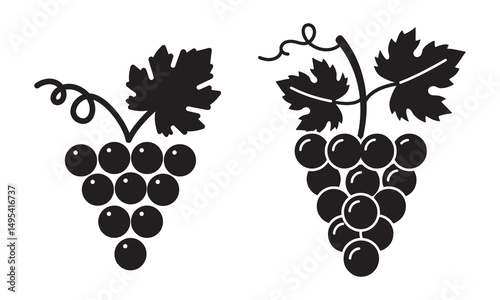 Bunch of grapes with leaf flat icon set from vegetables and fruits collection. Grape silhouette, healthy food, decorative pattern. isolated on transparent background, for food apps and websites.