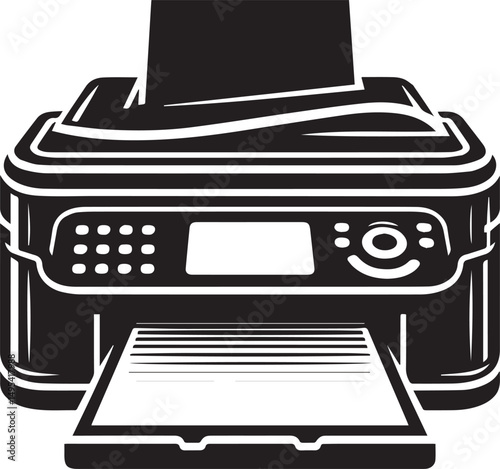 black printer printing paper, front view clip art preview