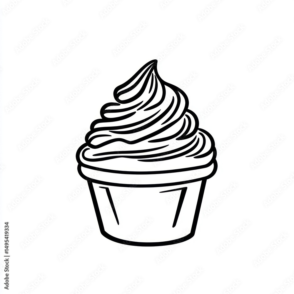 Simple Froyo Cup, Hand Drawn Illustration, Dessert Simple Froyo Cup, Hand Drawn Illustration, Dessert