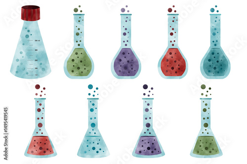 Watercolor set of chemistry bottle