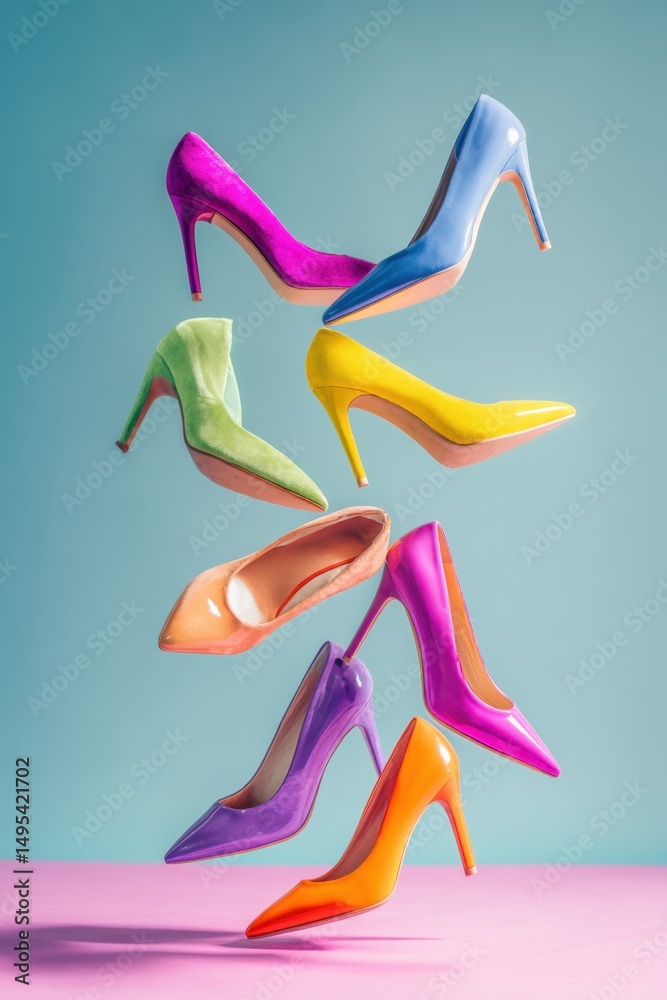 Fototapeta premium Vibrant high heels collection showcasing a spectrum of colors,National High Heel Day