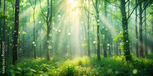Enchanted Forest Sunbeams Dappling Through Lush Green Trees
