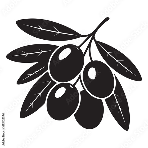 black olives with leaves Vector black silhouette. with white background