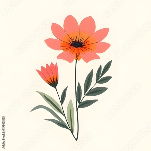 flat vector art illustration featuring a stylized floral design 