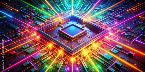 Vibrant Abstract Digital Art Neon Circuitry and Data Flow
