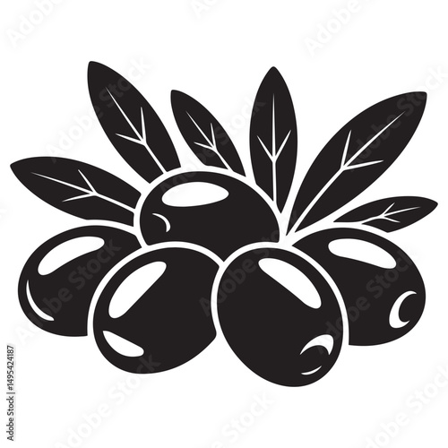 black olives with leaves Vector black silhouette. with white background