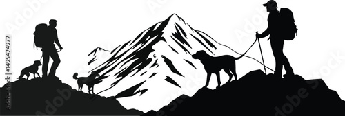 Vector black and white animal and human silhouettes drawing