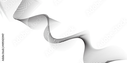 Create a minimalist abstract background featuring a smooth,monochrome wave pattern with fine gradient lines flowing across a white backdrop. The wave should appear elegant and dynamic, evoking a sense