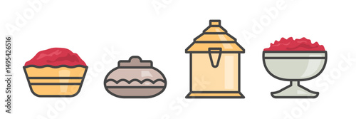 Sindoor or sindura powder in traditional indian bowls. Vector illustration
