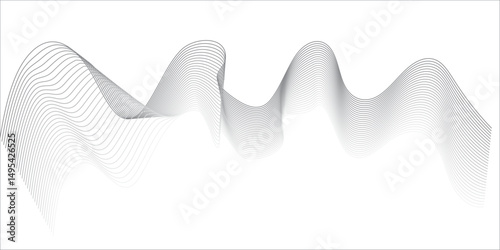 abstract background featuring a smooth, flowing wave made of thin black lines on a white background.The wave should have a three-dimensional appearance with gentle gradients and curves, giving a sense