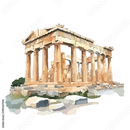 Artistic Rendering of the Ancient Parthenon Temple in Greece Detailed View