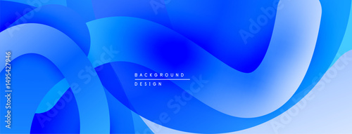 Abstract blue gradient waves create dynamic background. Smooth curves, modern design, vibrant colors, flowing shapes.