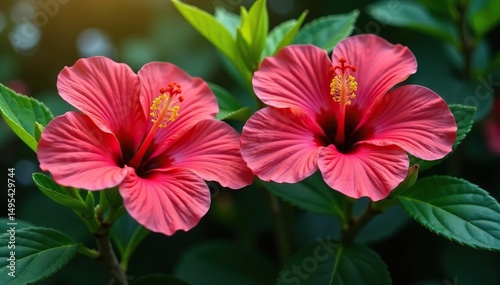 Wallpaper Mural Intricate hibiscus blooms, vibrant petals, lush leaves , Hibiscus, illustration, floral design Torontodigital.ca