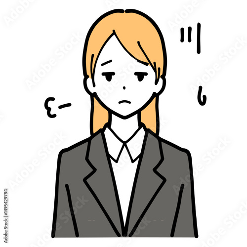 Illustration of a young woman in a suit sighing with disappointment