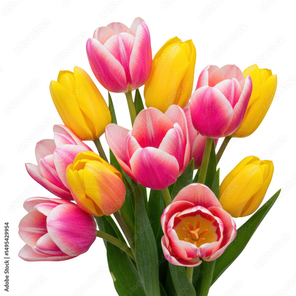 Pink and yellow tulip bouquet isolated on transparent background Pink and yellow tulip bouquet isolated on transparent background