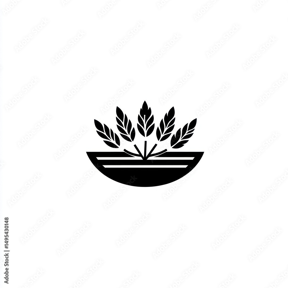 Abstract wheat sprigs in bowl; graphic design element; use in logo, icon, or branding Abstract wheat sprigs in bowl; graphic design element; use in logo, icon, or branding