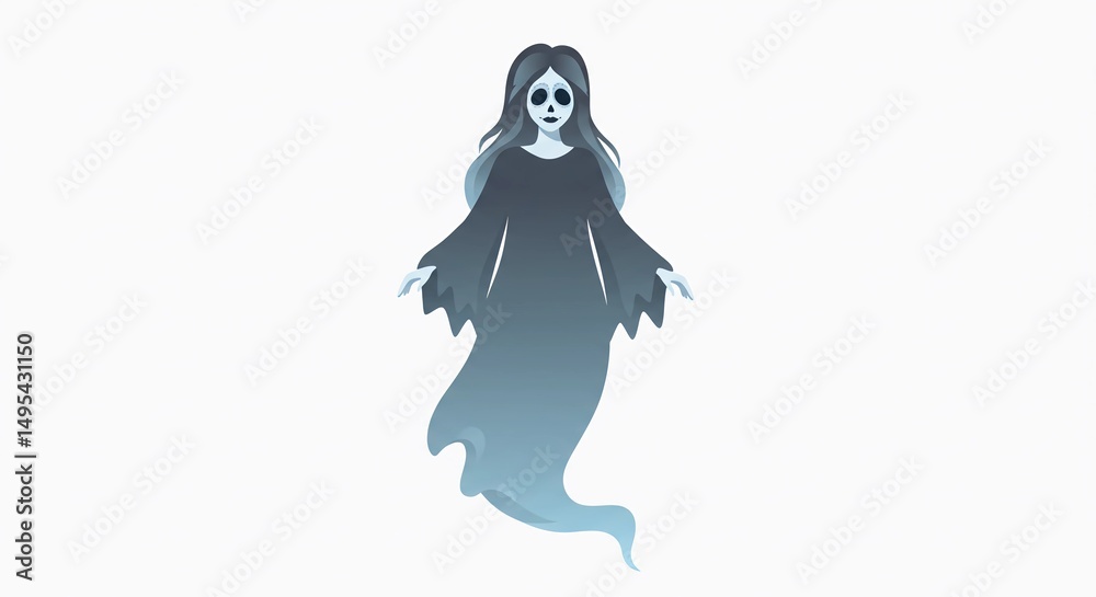 Obraz premium Ethereal ghost with flowing hair and skeletal face floats in the darkness