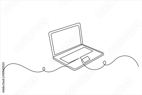 Laptop computer continuous one line drawing with  isolate simple outline vector illustration