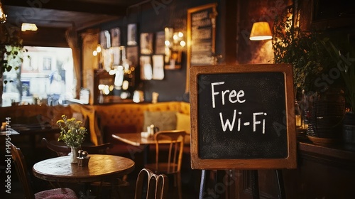 vintage cafe with a black chalkboard displaying 
