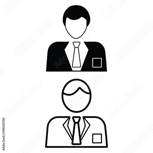 Professional businessman team concept in corporate office attire with tie and badge icon vector illustration for leadership management symbol.