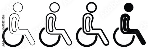 Wheelchair accessibility icon transition from line to solid style symbolizing disability support mobility assistance vector illustration for inclusive signage.