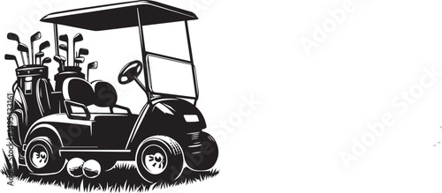 Golf cart, golf clubs, silhouette vector illustration