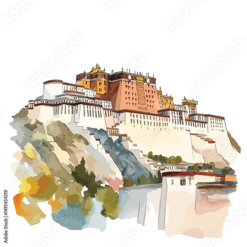 Artistic Watercolor Depiction of the Potala Palace in Tibet China