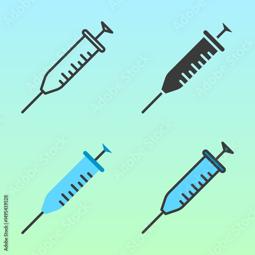 Simple black and blue syringe icons in flat style. Ideal for vaccination campaigns, health apps, or immunization program visuals.
