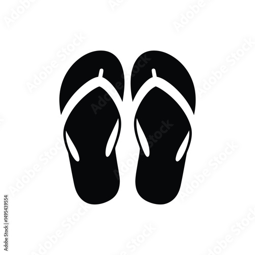 Pair of Black Flip Flops Isolated on White Background Silhouette