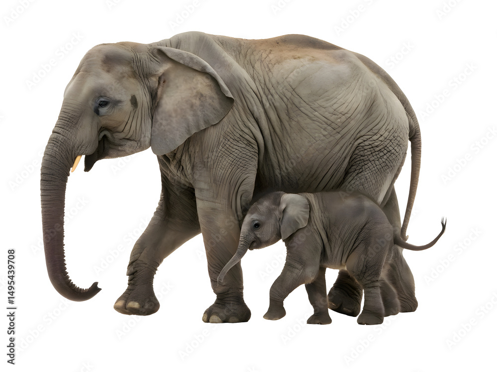 Fototapeta premium A baby elephant with a mother elephant 